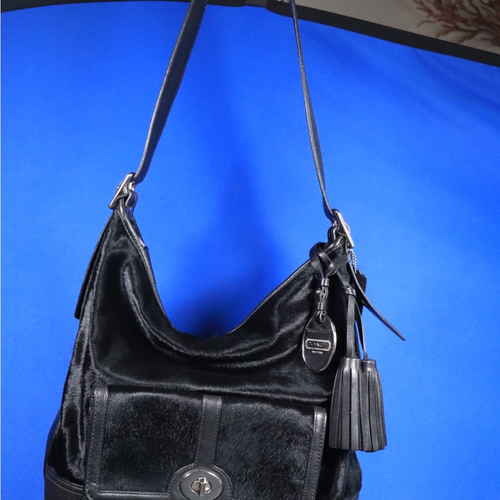 RARE Coach Legacy Black Calf Hair and Leather Duffle Bag Style 21158 - Picture 3 of 14